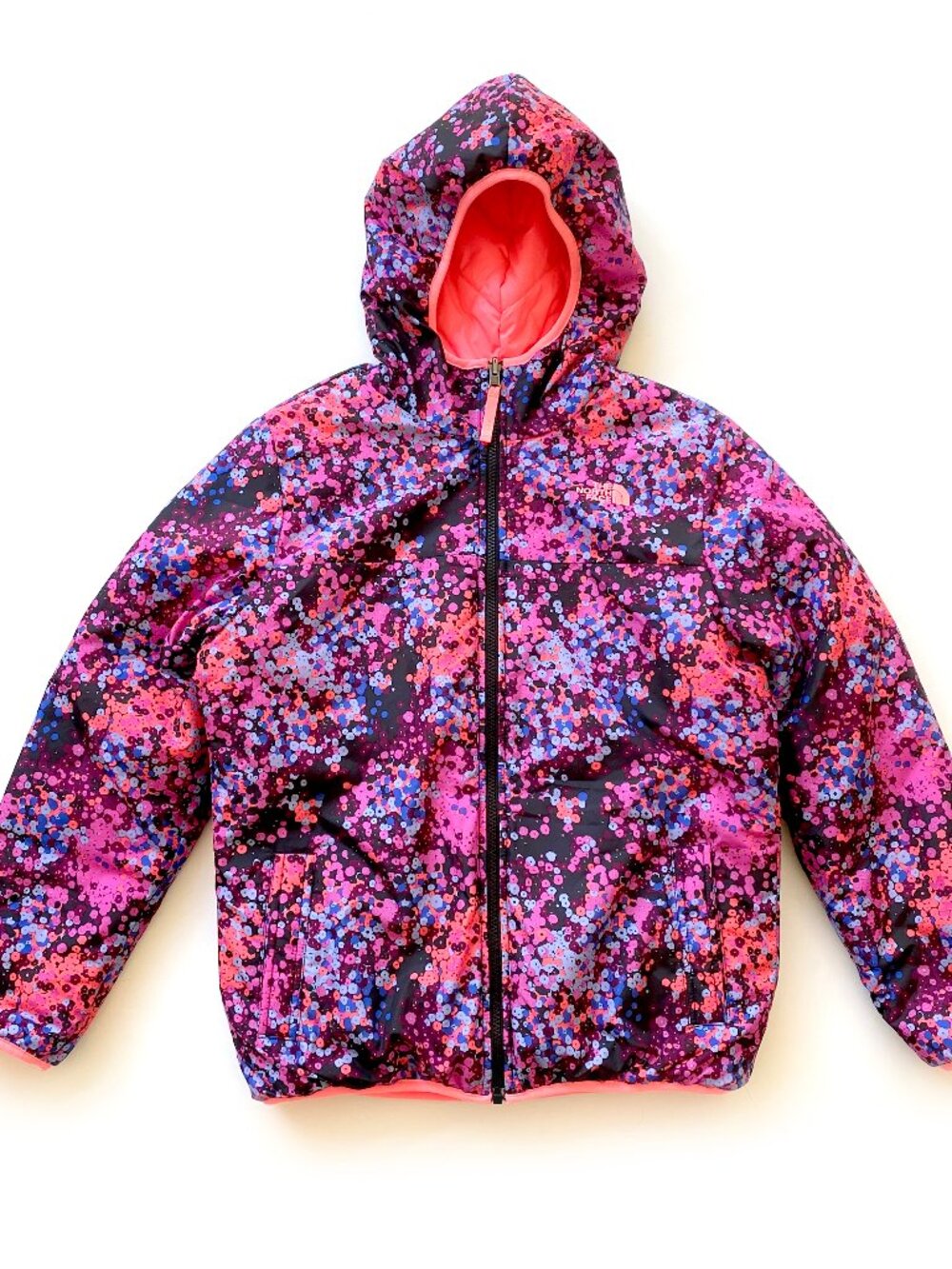 The North Face Girls 18 XL Reversible Perrito Hooded Jacket Floral Purple Pink